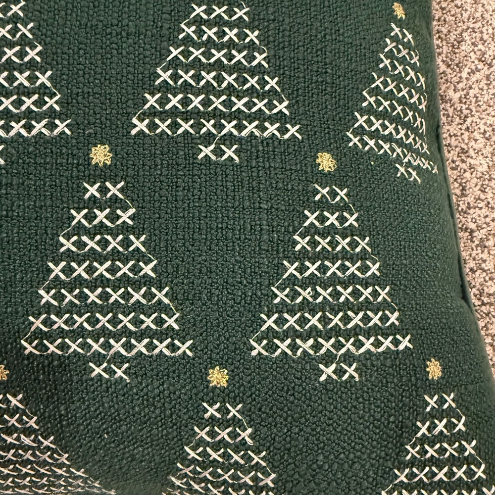 Kirklands Green With White and Gold Embroidered Christmas Trees Throw Pillow - Picture 4 of 5